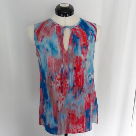 ecru Sleeveless Multicolor Silk Keyhole Camisole S - Picture 7 of 10